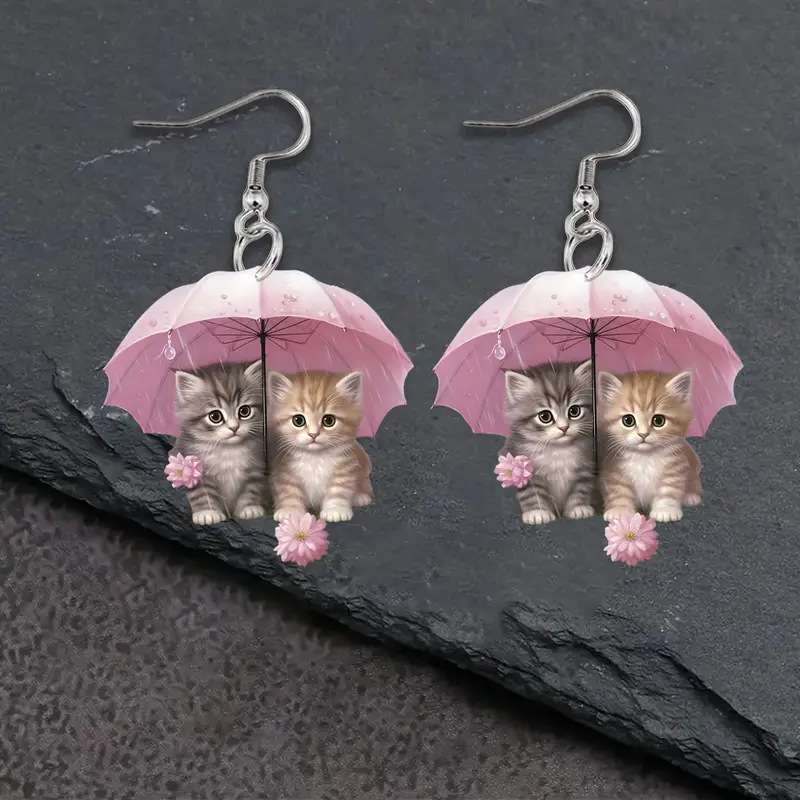 Umbrella kitty earrings;