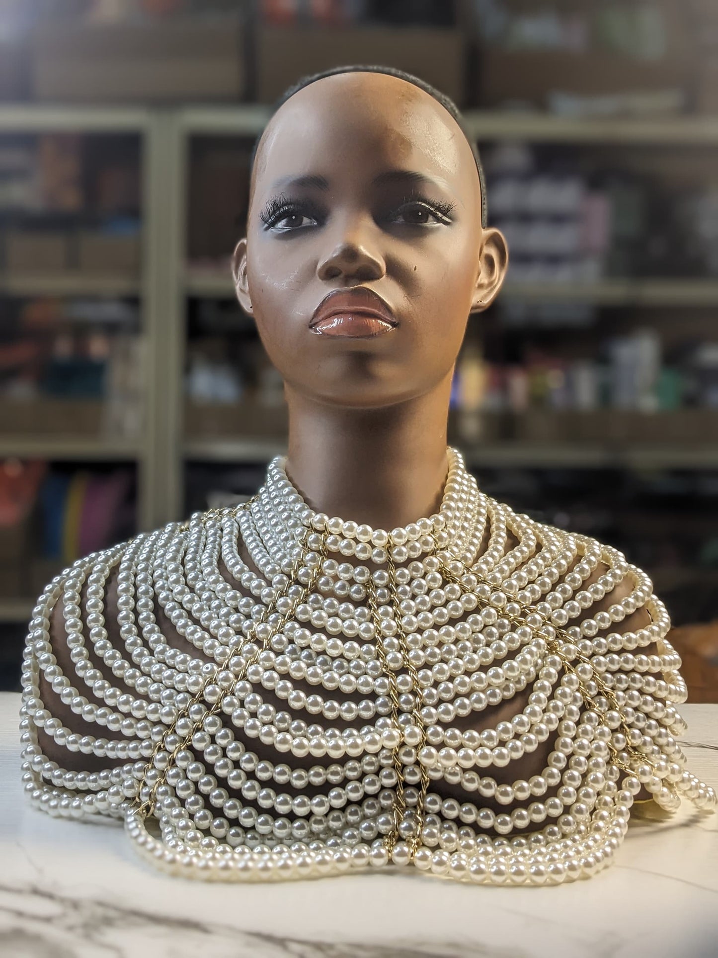 Amour Top pearl handmade shoulder Costume Designer top