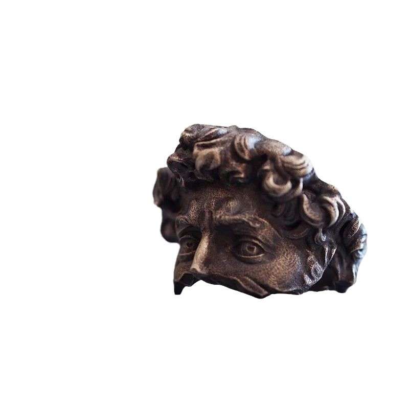 White Silver Romanian Head of David Handmade Ring | High-end Luxury Jewelry Adjustable Ring