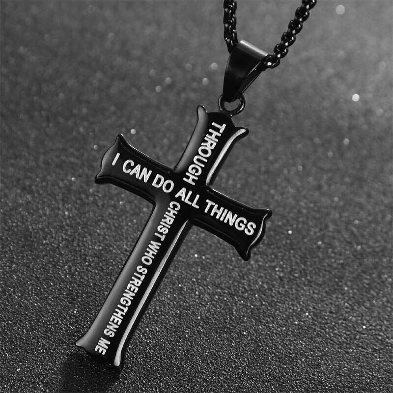 Black - i Can do all things Pendant and Chaain Necklace