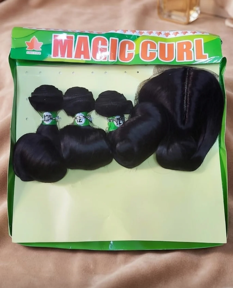 Magic curl packet hair bundles + closure