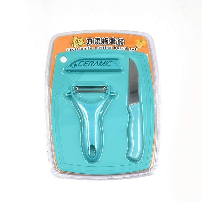 Blue fruit knife three-piece set with cutting board cutting board
