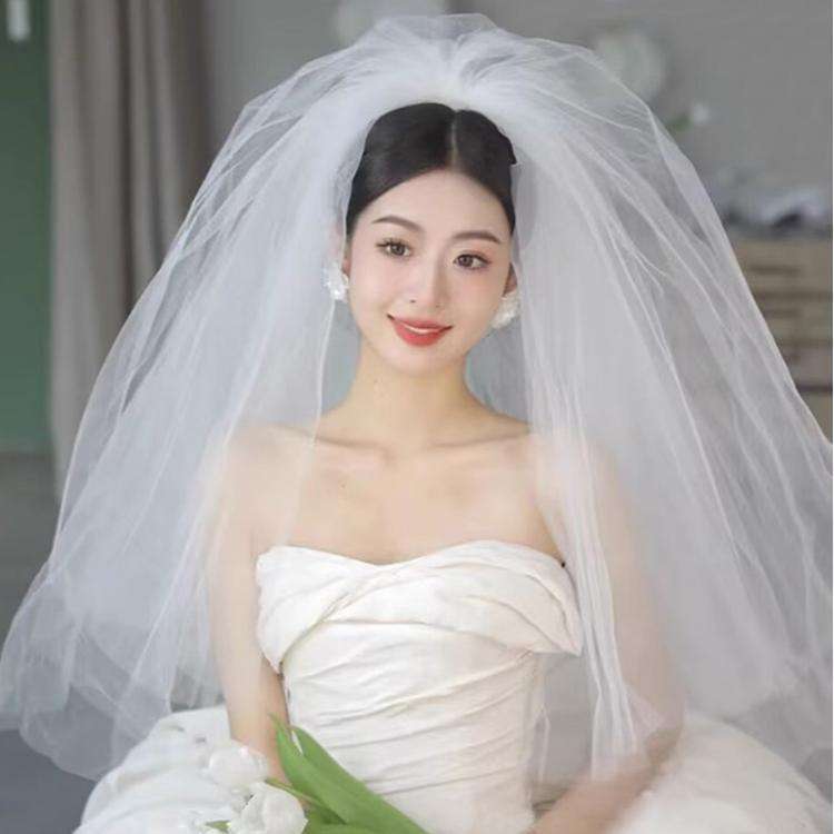 80cm Designer Shentong Korean Puffy Bridal Veil Main Wedding Dress Head wear