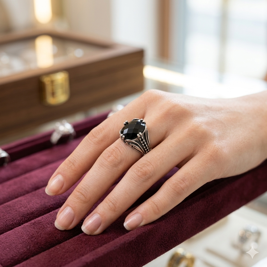 K07 | Wholesale Onyx Sovereign Ring Size 9 Non Tarnish