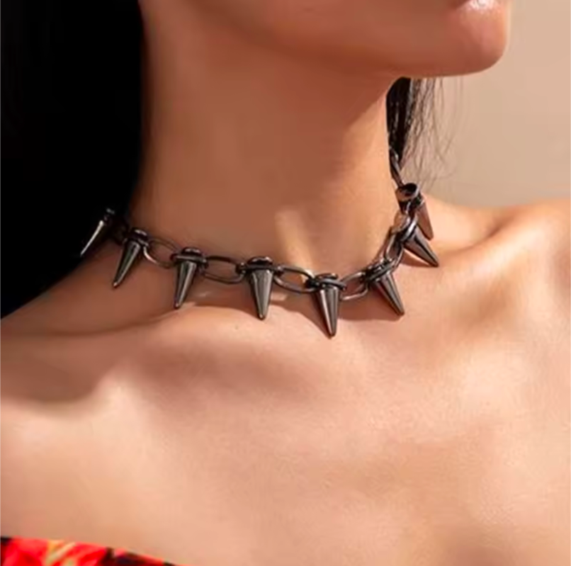 Unisex Black punk spike necklace