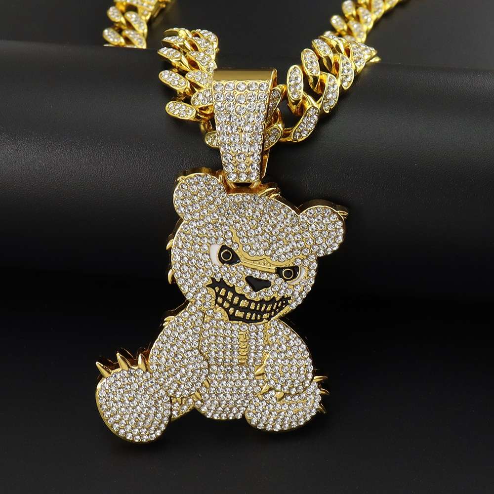 40cm diamond cuban Gold chain with Get the Money Teddy pendant necklace
