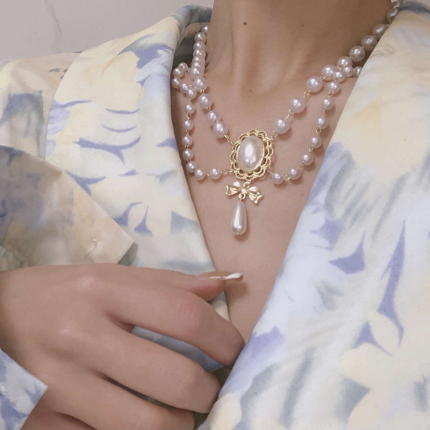C123 Vintage Baroque Pearl Tassel Necklace Bridal Banquet Elegant Fashion Collarbone Necklace choker Accessories