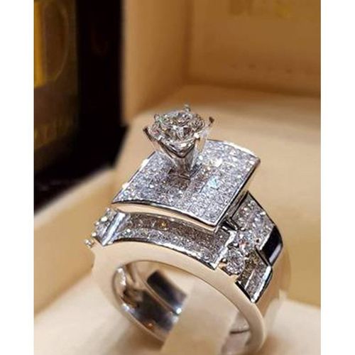 Heritage Diamond Silver Sterling Engagement ring | Adjustable Opening ring fit all finger sizes