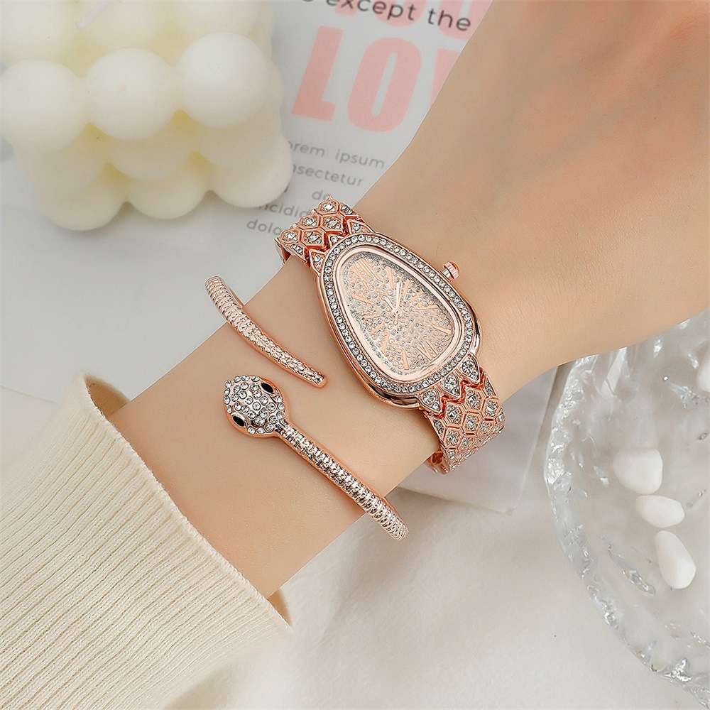 Snake watch bracelet set full of diamond ( Rose Gold)