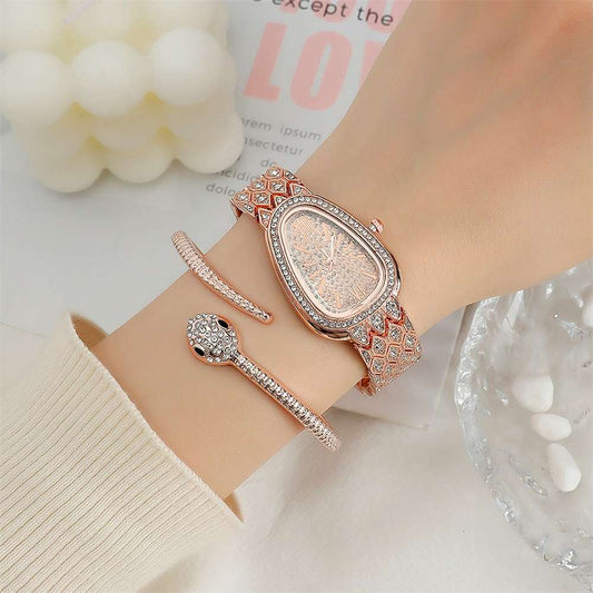 Snake watch bracelet set full of diamond ( Rose Gold)