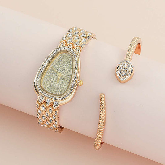 Snake watch bracelet set full of diamond ( Gold)