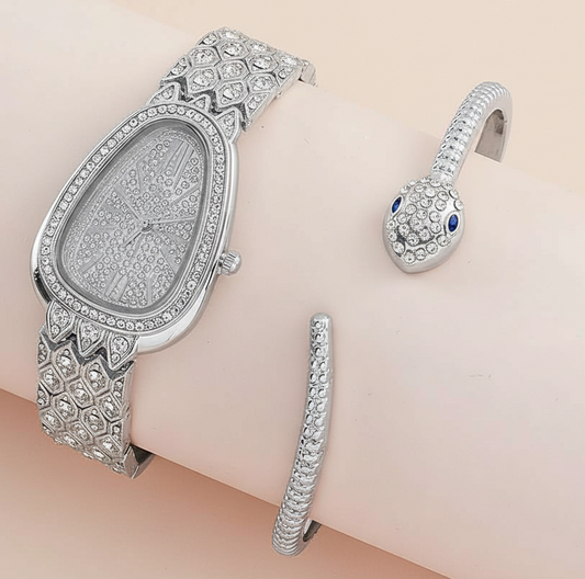 Snake watch bracelet set full of diamond ( silver )