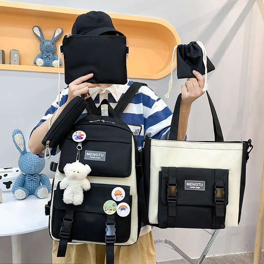 Black 5 in 1 Asthetic  college style backpack -  teddy accessories not included