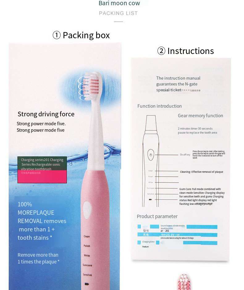 White  Rechargeable fully automatic waterproof sonic soft bristle toothbrush 32000 movement per minute