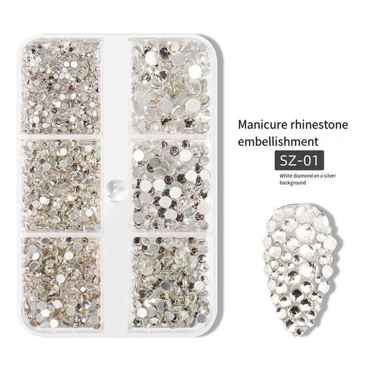 6 pck Silver bottom white rhinestones