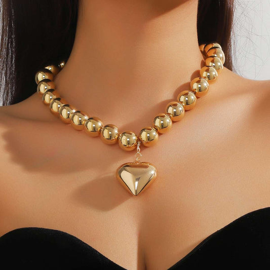 Big round bead heart pendant