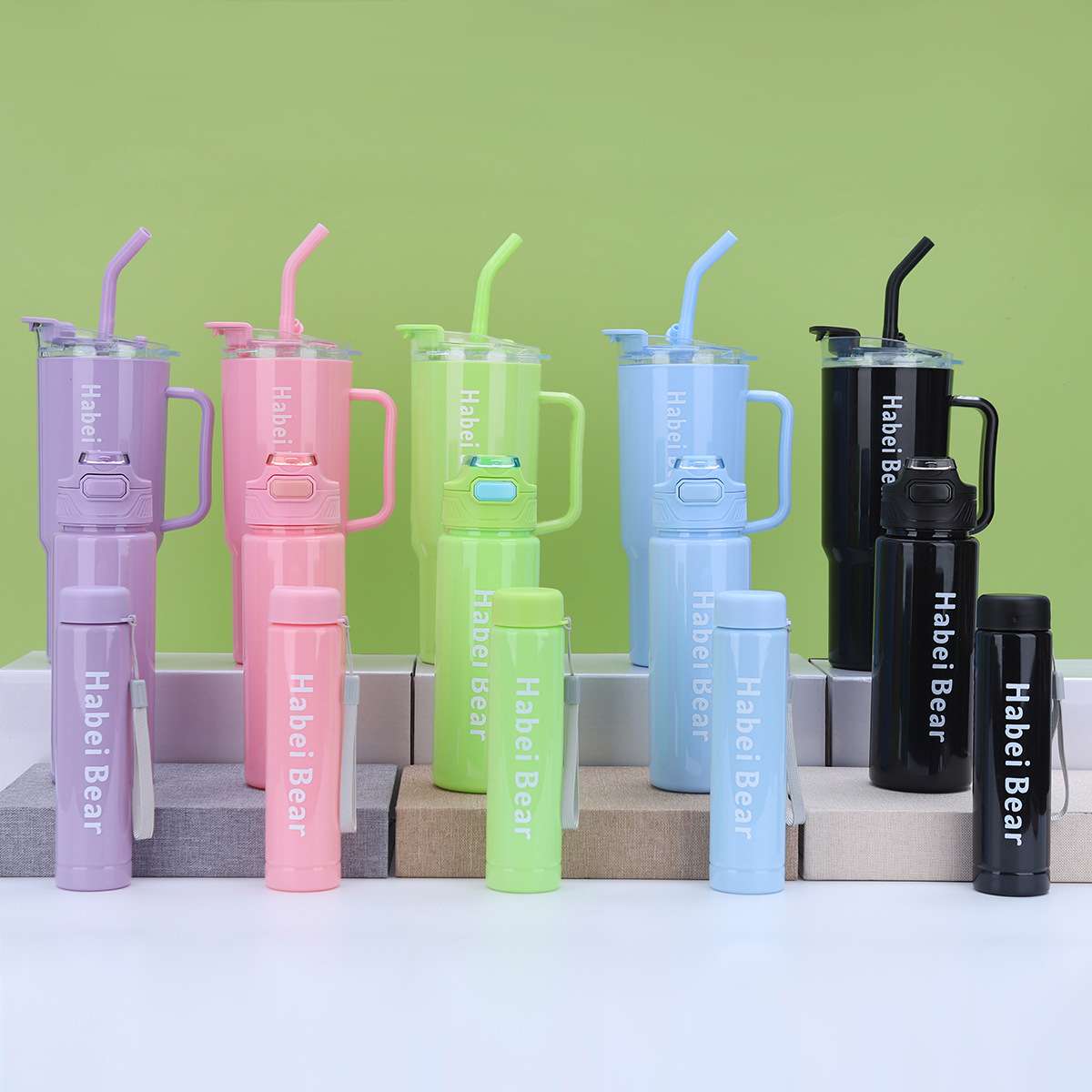 3 in 1 Three-piece  Cup with Straw Handle Car Cup Outdoor Portable souvenir set (no color selection)