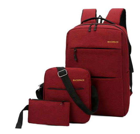 Red Anti theft  backpack three-piece set School/Travel bag