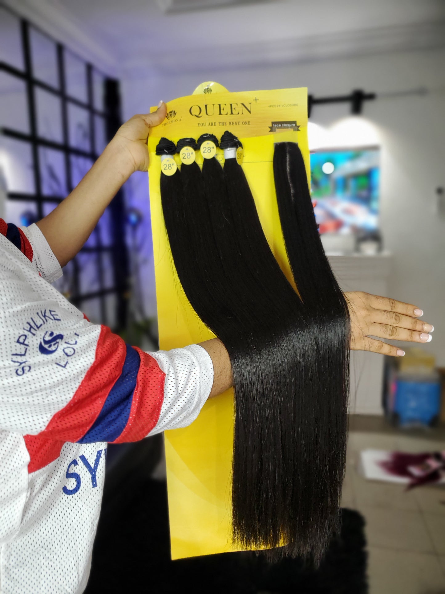 Queens Silky bone straight assistant hair Padded closure 28inches + 3 bundles human hair texture SKU112