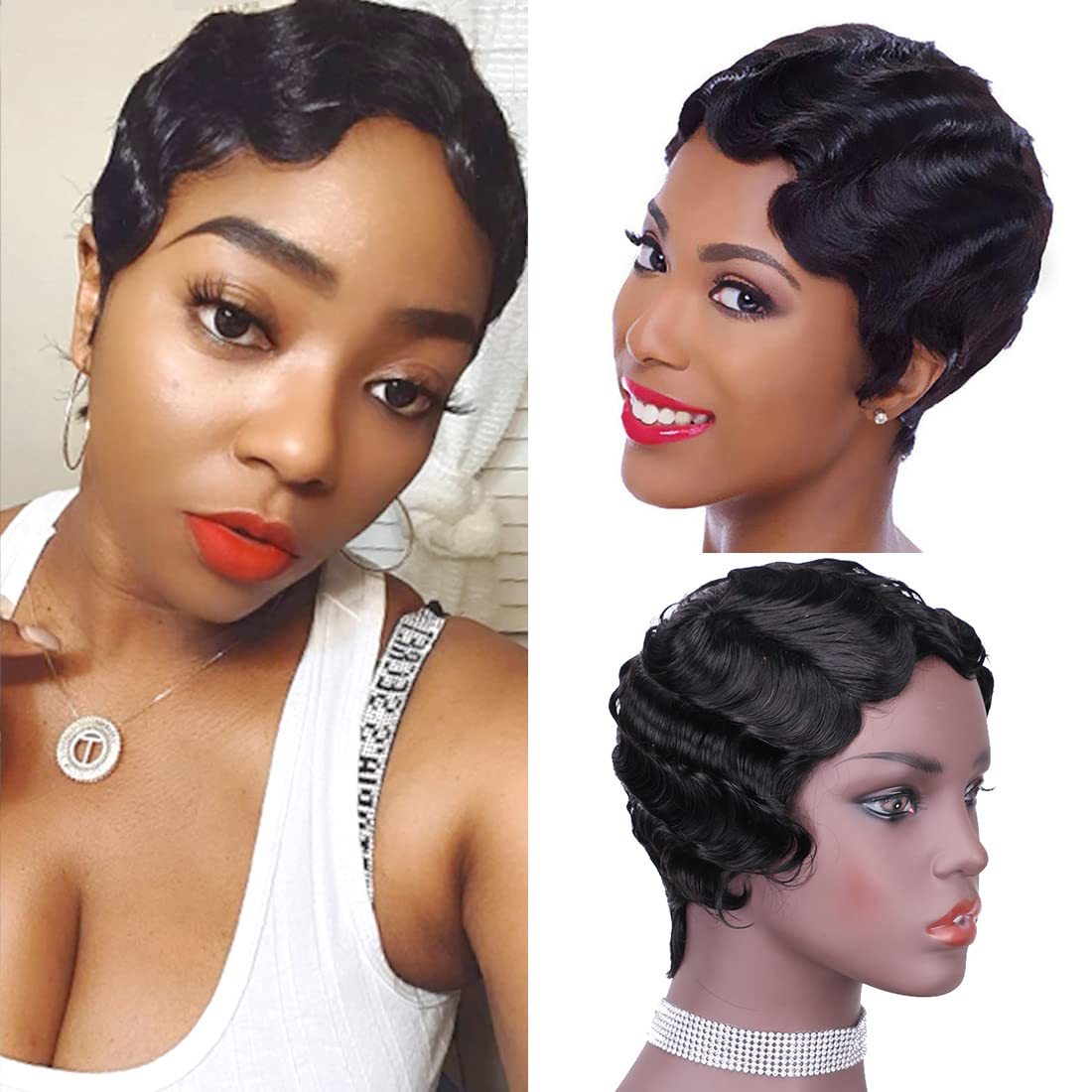 Finger Wave Brazilian Human Hair feel wig