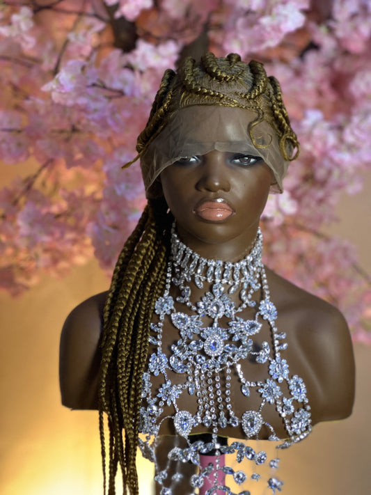 All black #27 Ghana weaving braided Wig  0015
