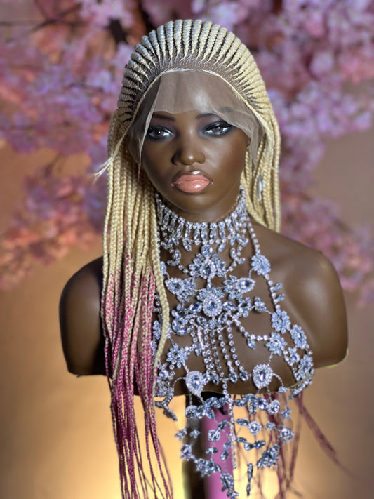 All back blonde and pink Ghana braiding 0011