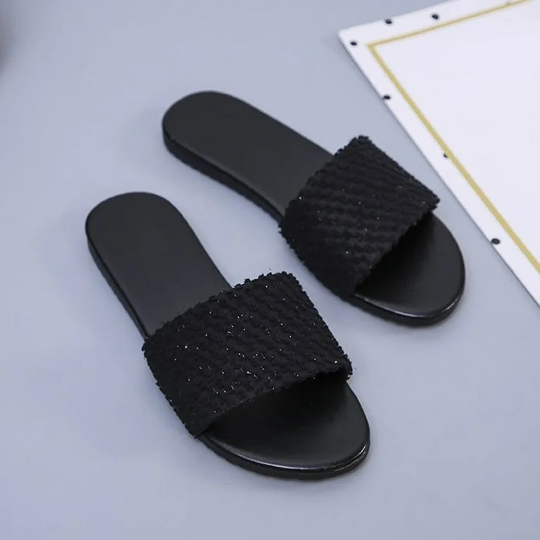 Black open-toe slide sandals (size 42)