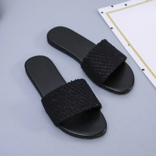 Black open-toe slide sandals (size 42)