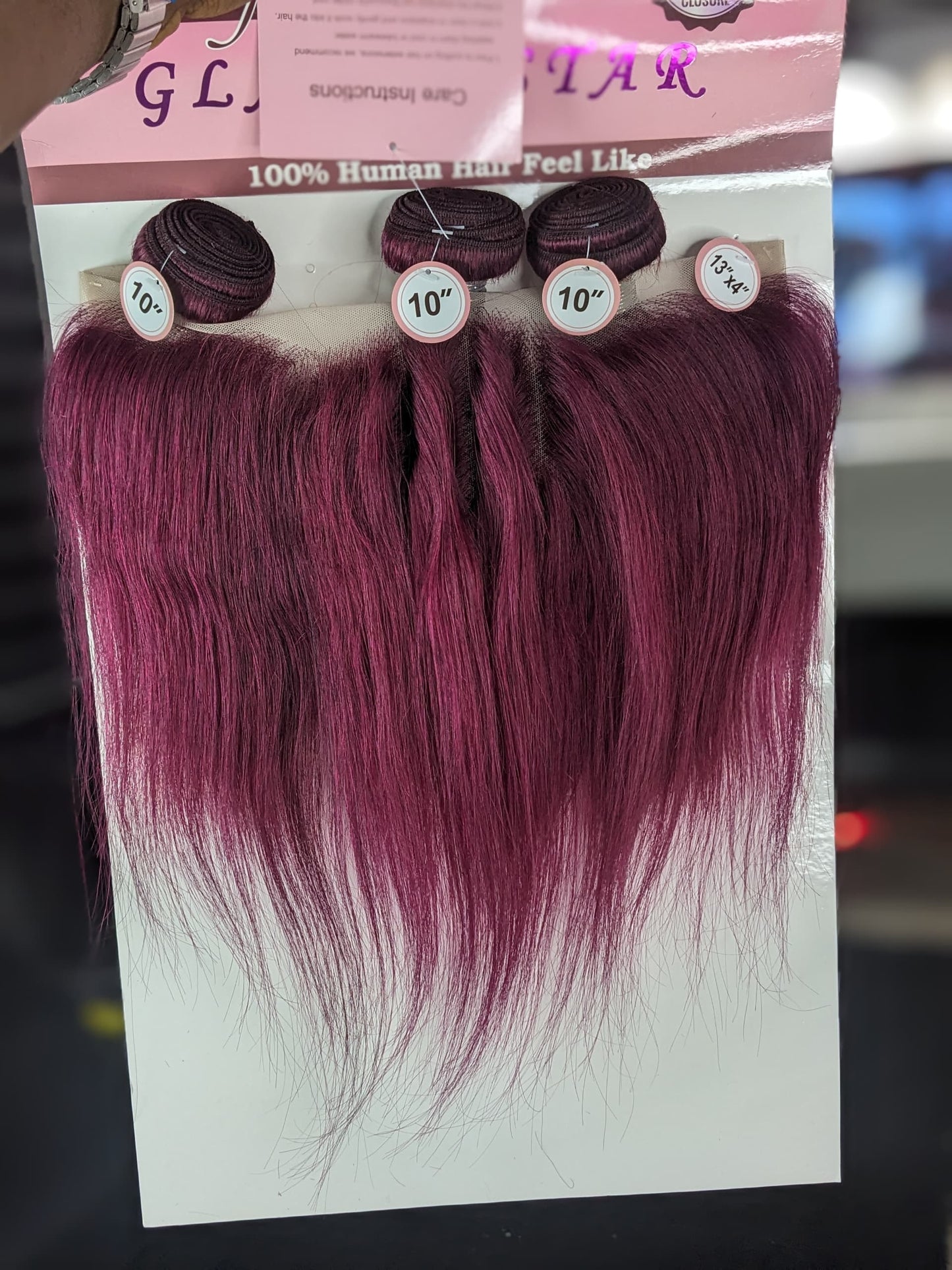 Wine STW10 Natural Human hair 3 bundle + HD Lace 13 x4 frontal