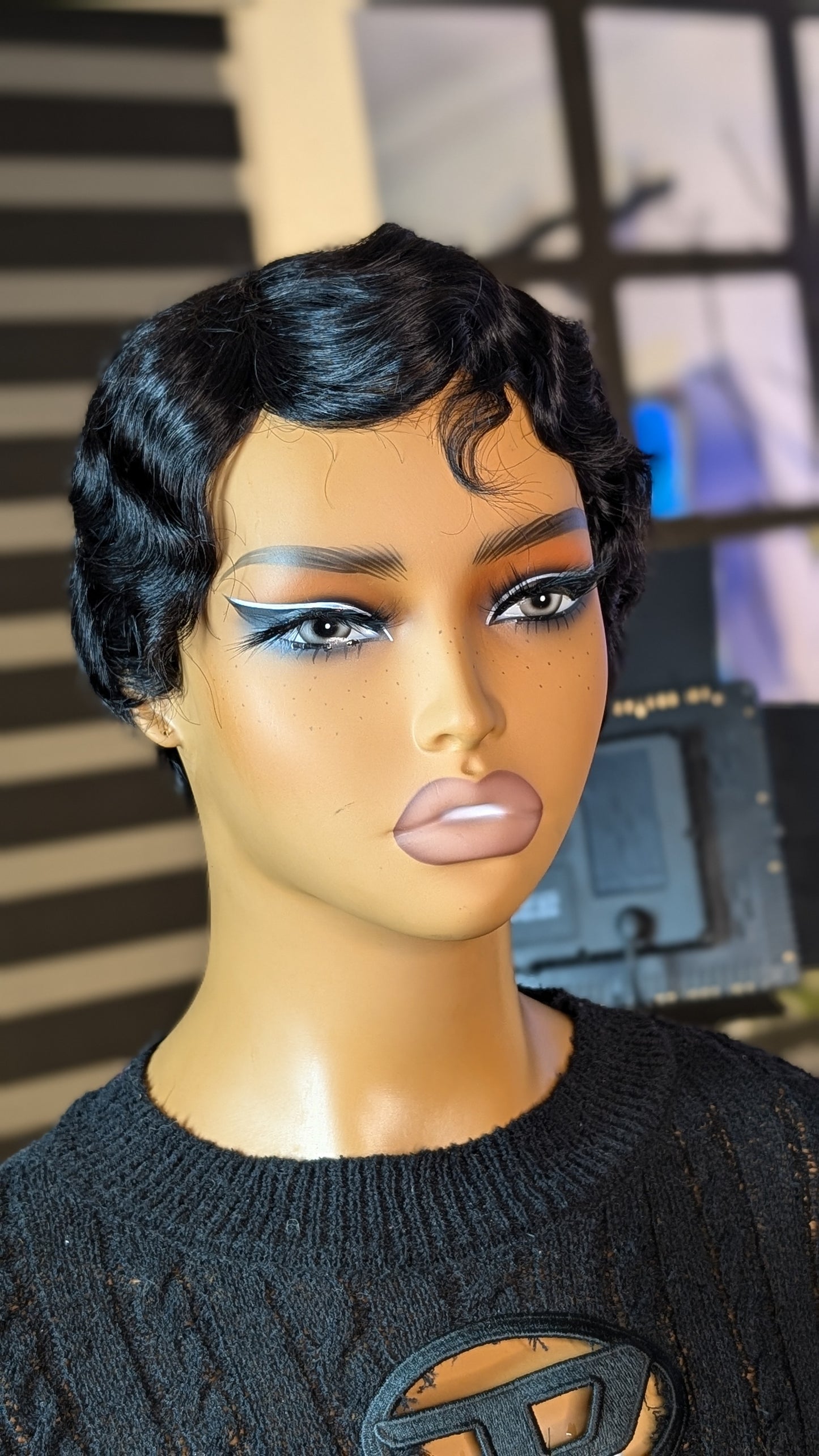 Finger Wave Brazilian Human Hair feel wig