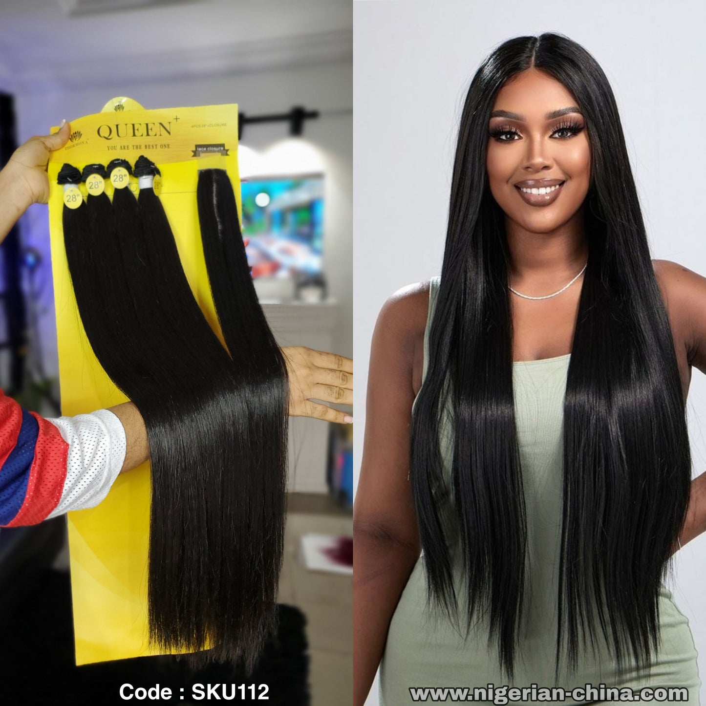 Queens Silky bone straight assistant hair Padded closure 28inches + 3 bundles human hair texture SKU112