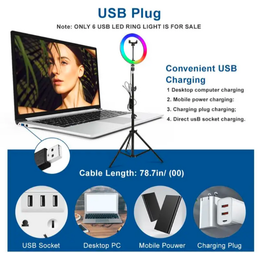 RGB - 10inches Ringlight with 3 Light Shades +Tripod + phone holder multiple colors ring light