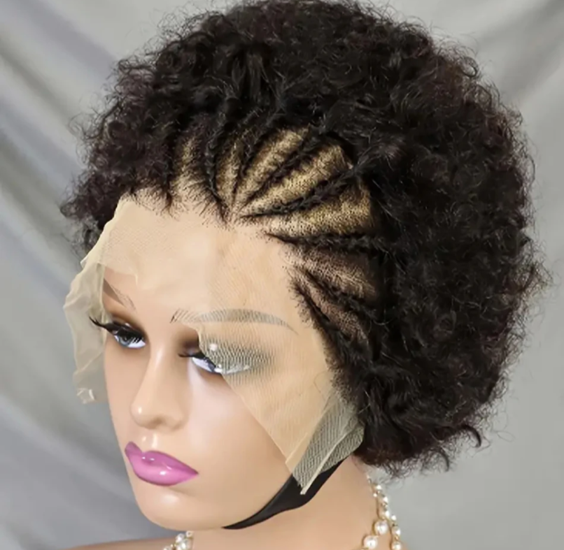 100% Human Hair Braided Afro Curly Wig with Braids