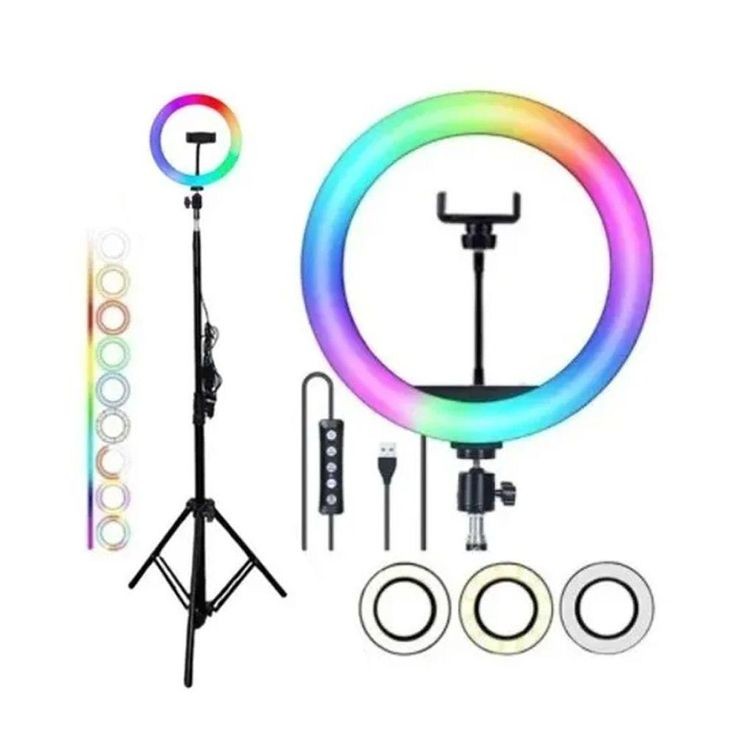 RGB - 10inches Ringlight with 3 Light Shades +Tripod + phone holder multiple colors ring light