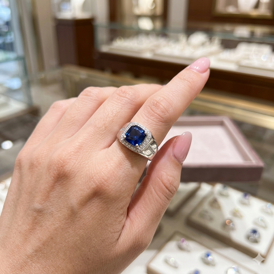 K11 | Wholesale Azure Halo Blue Stone Ring Size 9 Non Tarnish