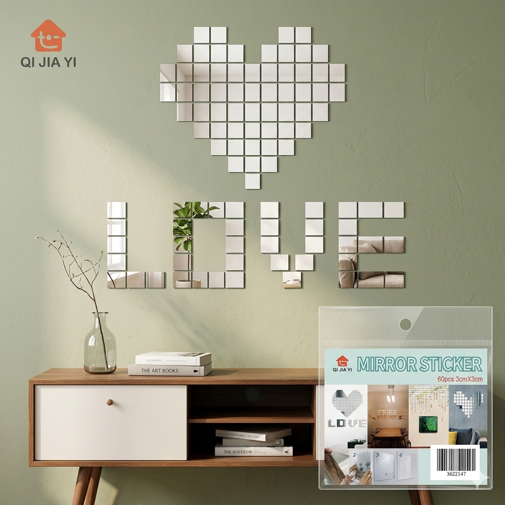 Square Mirror Stickers 60pcs 3cmx3cm