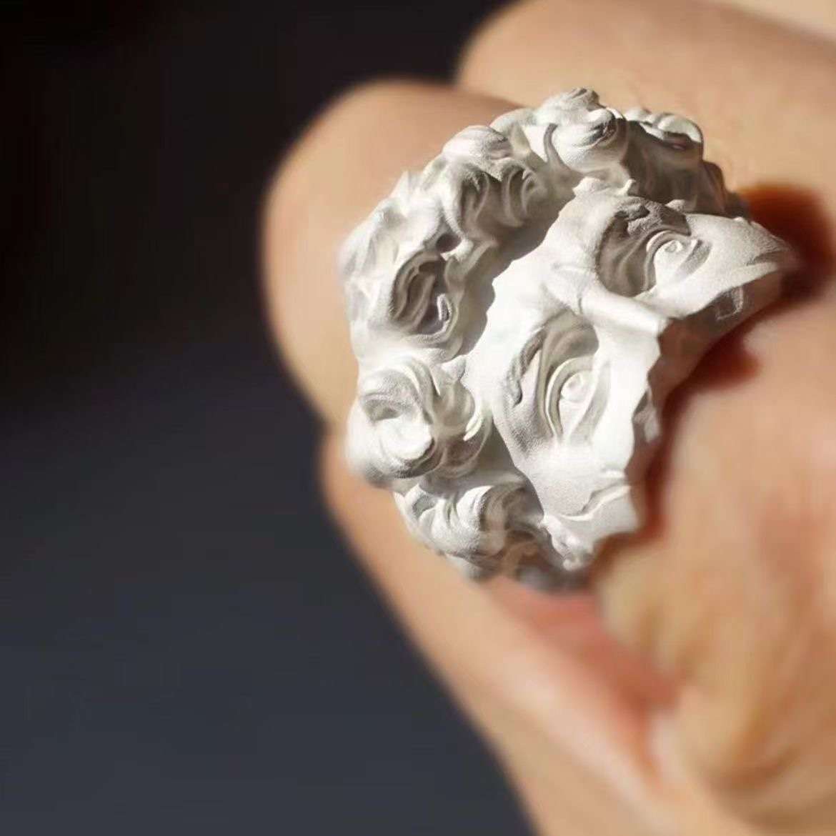 White Silver Romanian Head of David Handmade Ring  |  High-end Luxury Jewelry Adjustable Ring