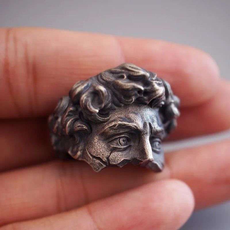 White Silver Romanian Head of David Handmade Ring  |  High-end Luxury Jewelry Adjustable Ring