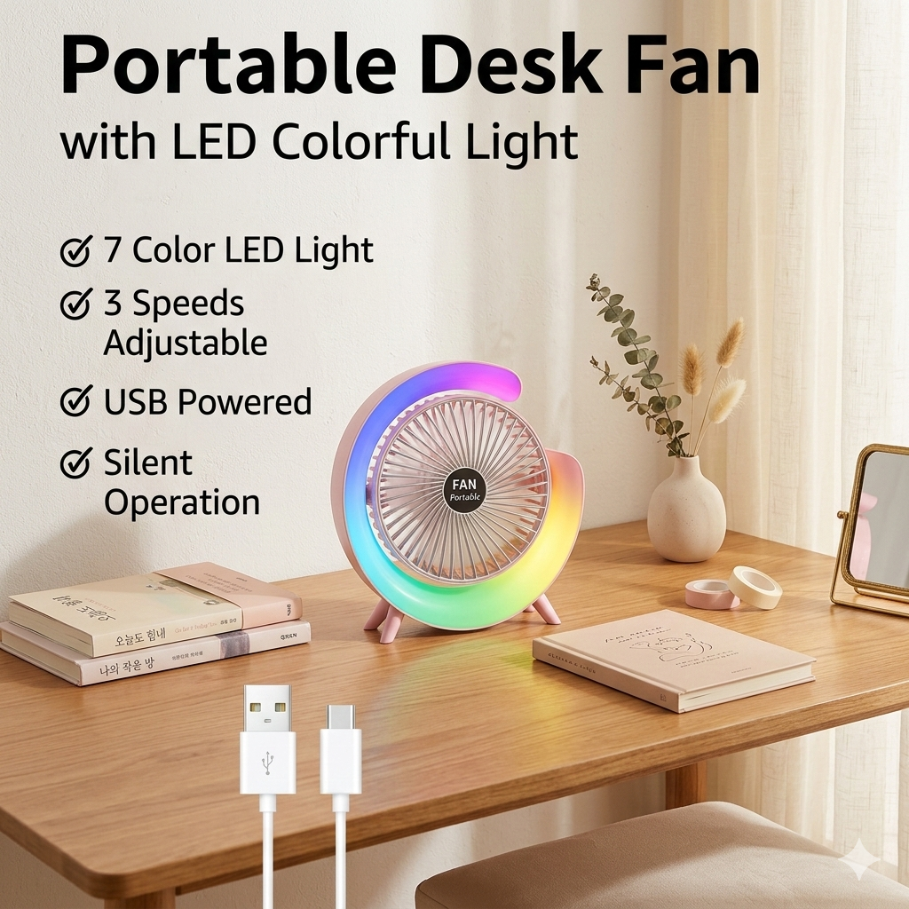 RGB Desktop Rechargeable USB fan