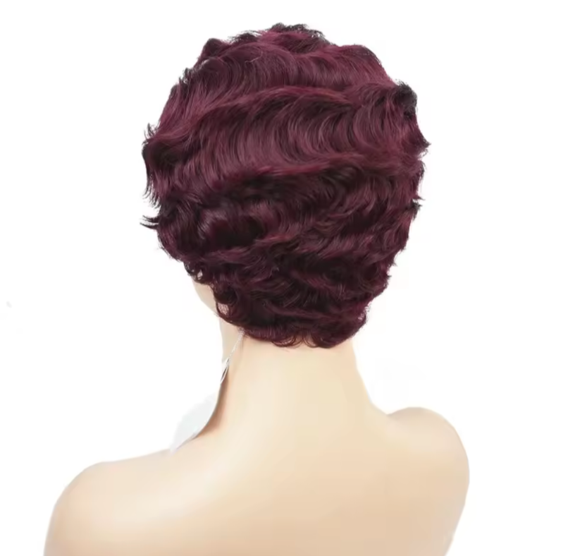 Burgandry  Finger Wave Brazilian texture human hair wig