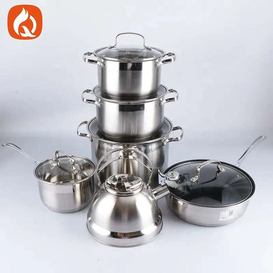 German High Quality  Professional cookware with free kettle (sizes 24cm/20cm/18cm/16cm/ kettle 2.5liters, frying pan 3.5liters) - Heat resistant handle - stainless