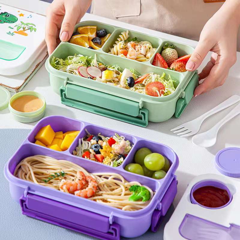 Compartmentalized Bento sealed lunch box with sauce cup