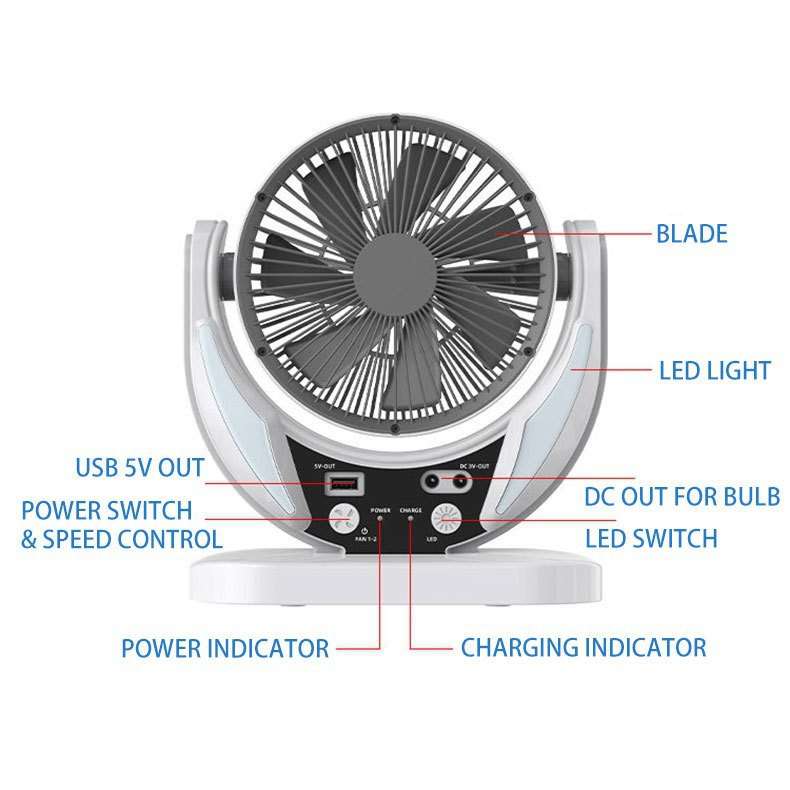[Preorder] 6 to 9 hours Rechargeable Long Lasting Table Fan + Solar kit & and bulbs - with in built power bank to charge your phone - [Arrives Nigeria in 60days]