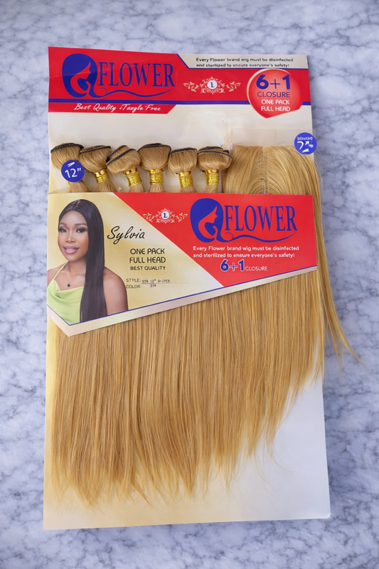 (Blonde) Flower of Sylvia 6 bundles + lace closure Silky Soft hair