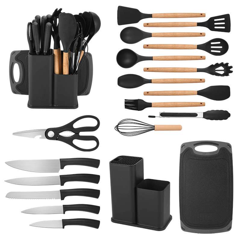Foriegn Black 19pcs Silicon Spatula Non stick spoon + Free knife set + cutting board
