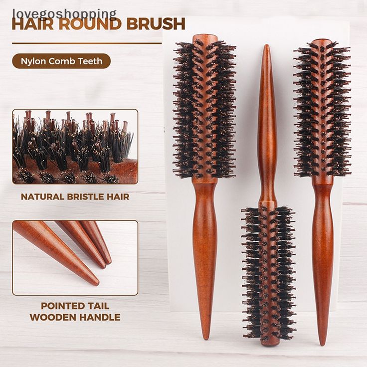 Anti Static Wood Boar Bristle Hair Round Brush Hairdresser Styling tool