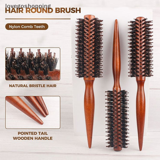 Anti Static Wood Boar Bristle Hair Round Brush Hairdresser Styling tool