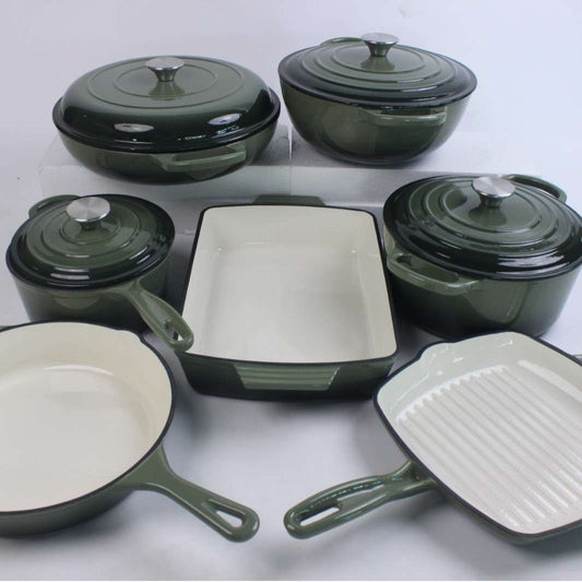 Green Exclusive Cast Iron Enamel Pot 7 pieces set