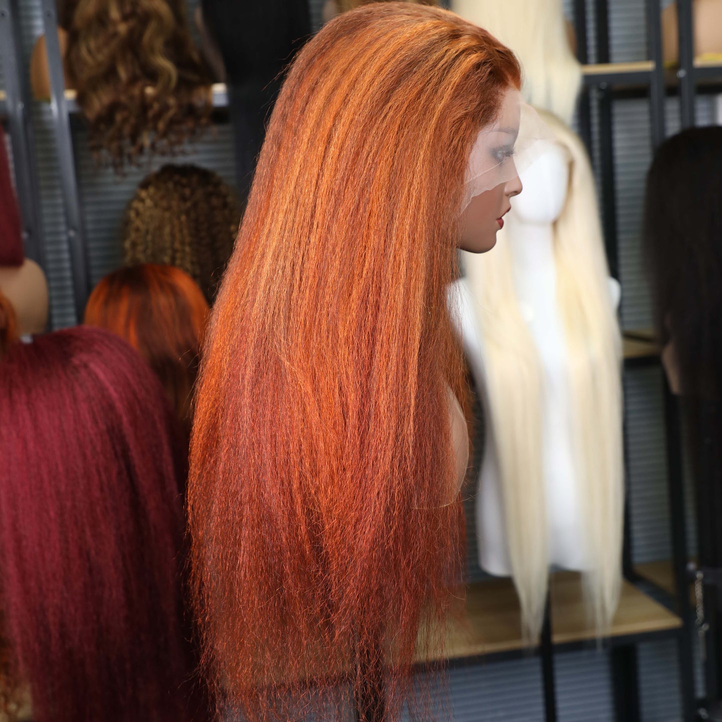 Kinky Straight 4/350 Highlight 13x4 HD Lace Frontal Human Hair Wigs Ginger Brown Piano Colored Yaki Straight Human Hair