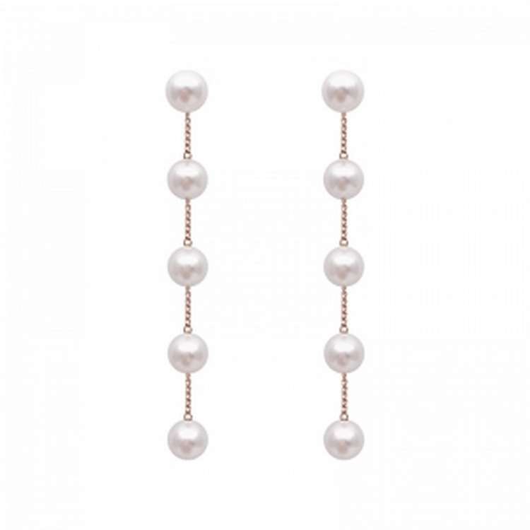 S925 silver needle South Korea Fashion Net red ins elegant pearl long chain tassel earrings